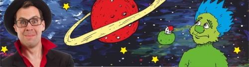 ZaPPaloTT und ein AuZerirdischer vor einem großen roten Planeten