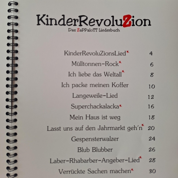 Inhaltsverzeichnis Kinderliederbuch ZaPPaloTT KinderRevoluZion KinderRevoution